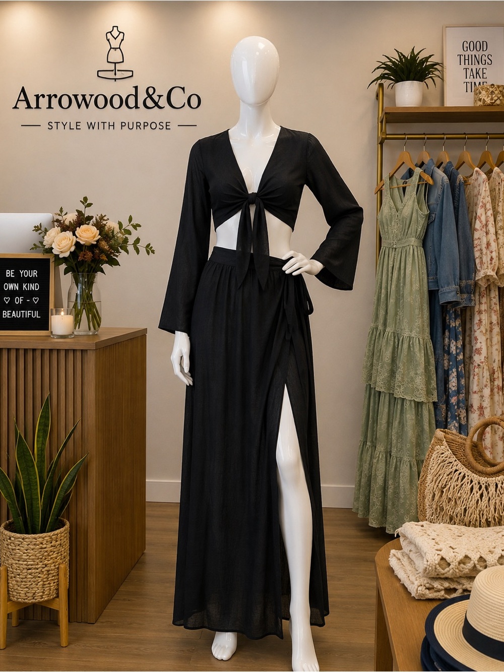 Black Tie-Front Cover-Up Set